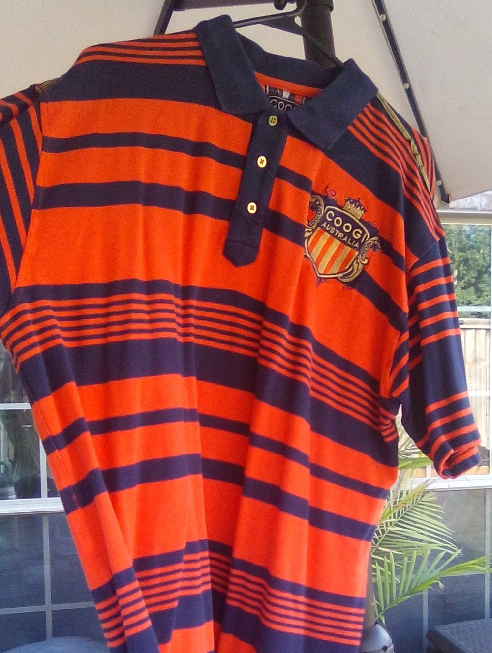 COOGI Orange & Navy Striped Polo with Crest